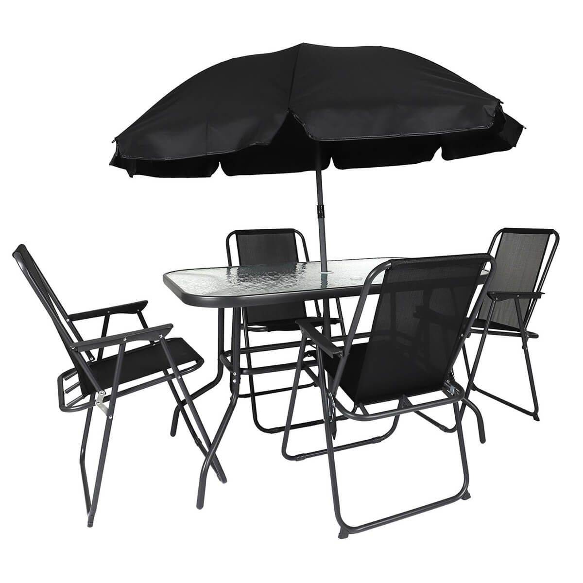 ALTOBUY - Salon de Jardin Noir Table Métal et Verre trempé et 4 Fauteuils en Toile - GARDEL - Image 1