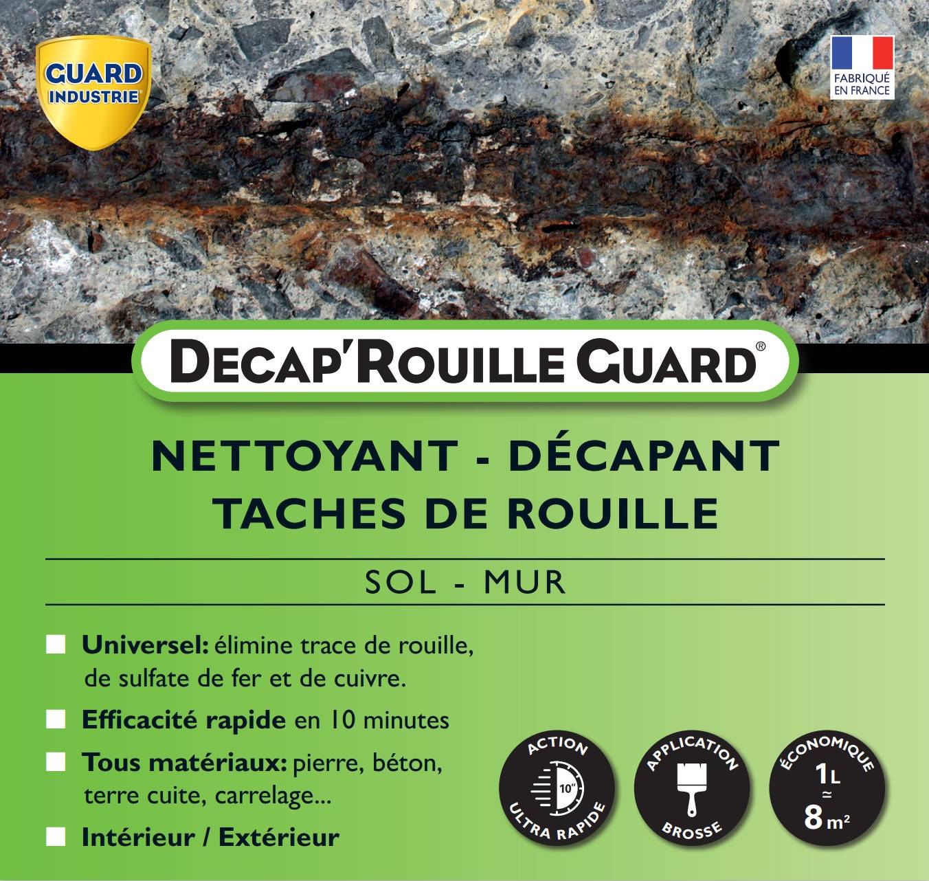 Décapant Rouille Express Agit en 10 Minutes Pierre Carrelage Tomette Béton Sol Mur Decap Rouille Guard 1L traite 8m2 - Image 5