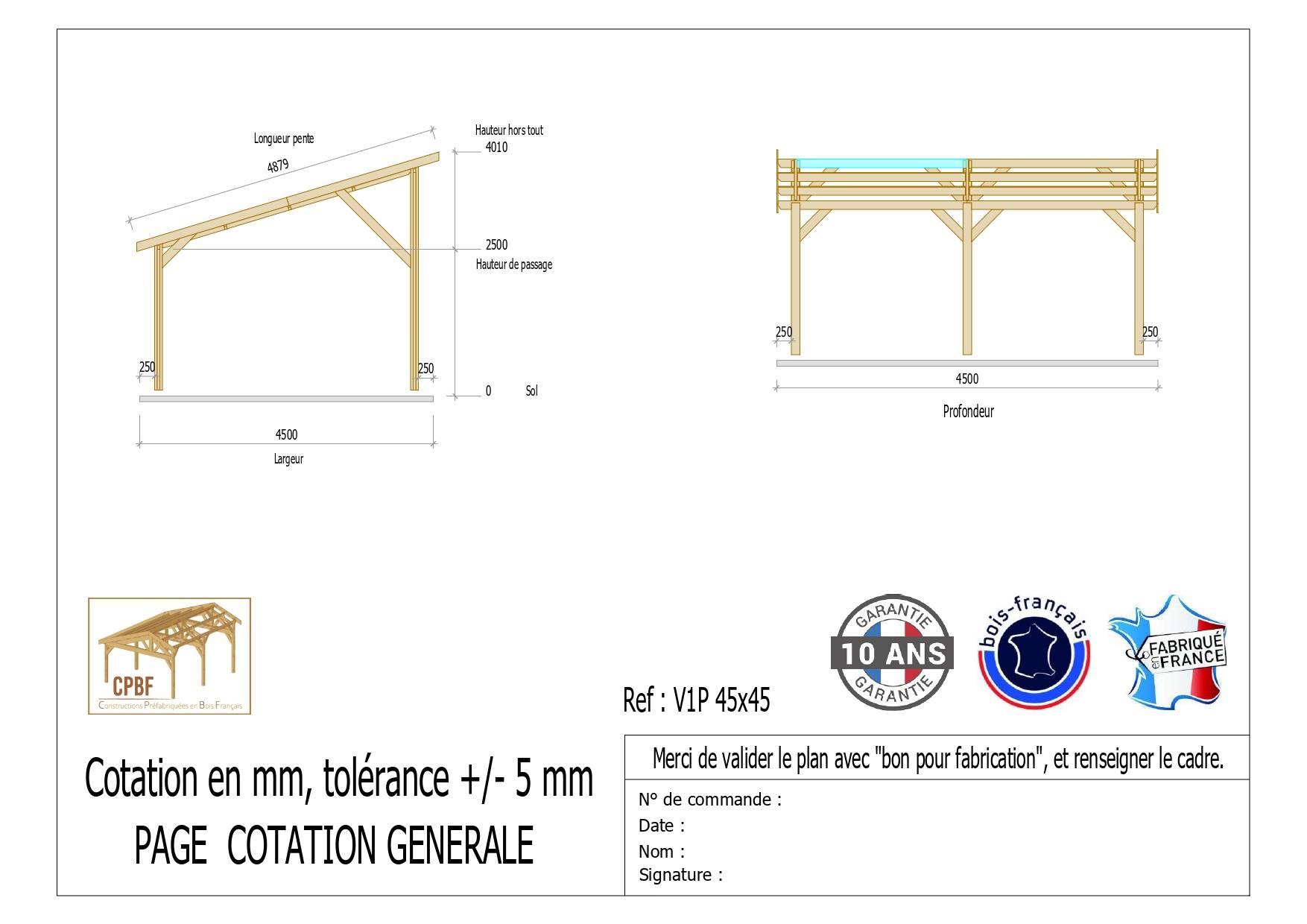Cpbf Charpentes - Carport une pente 450cmx450cm, bois DOUGLAS Français (Charpente en bois-auvent-abri voiture) 21 m². Garantie 10 ans - Image 2