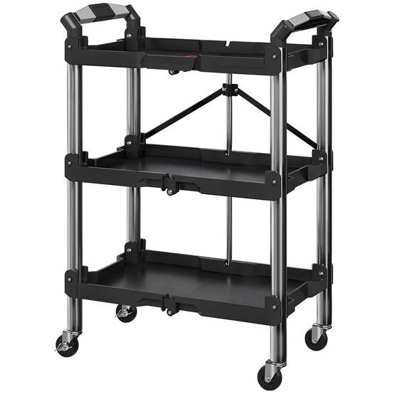 Sans Marque - Chariot à outils pliable à 3 niveaux, chariot à outils en plastique et acier noir - Image 2