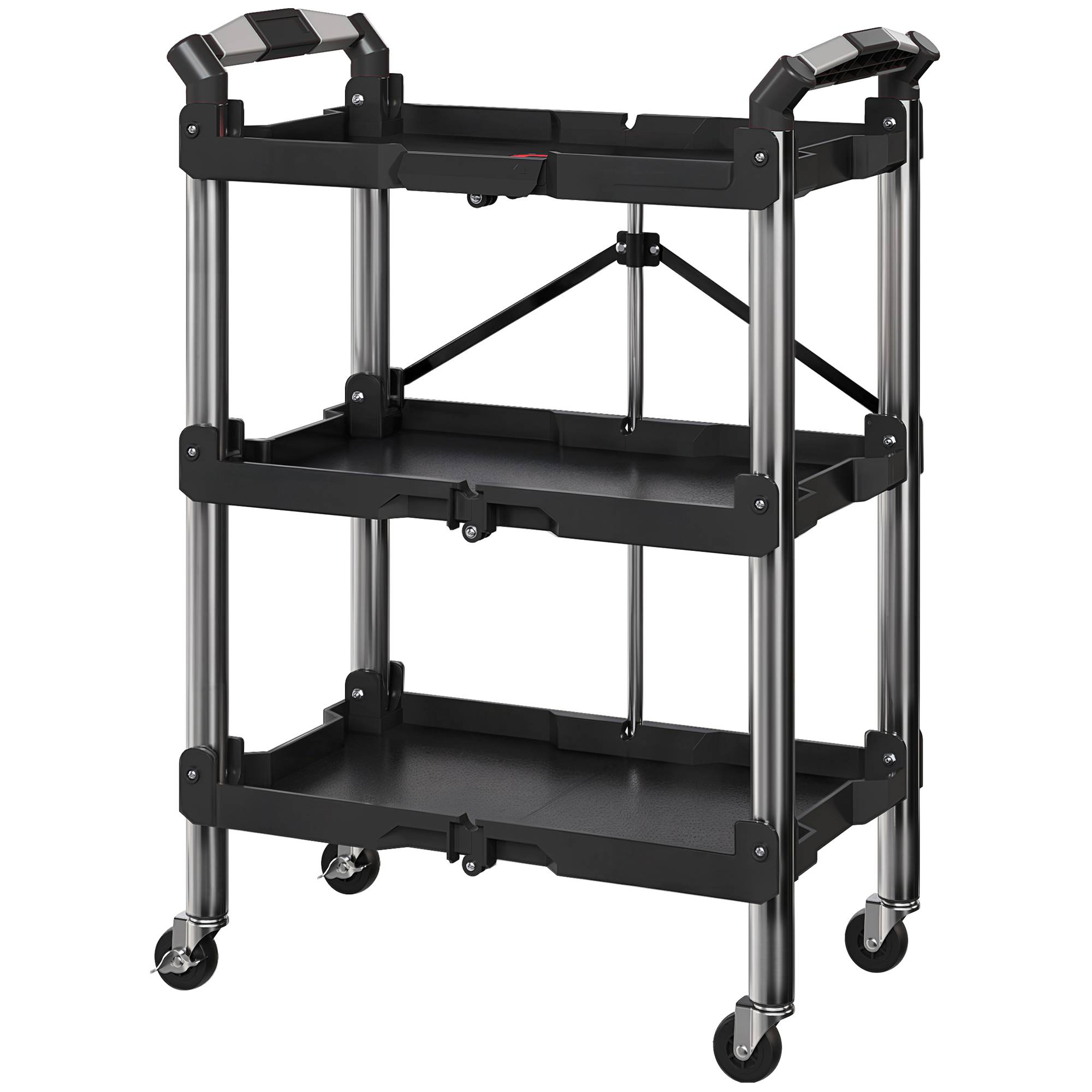 Sans Marque - Chariot à outils pliable à 3 niveaux, chariot à outils en plastique et acier noir - Image 2