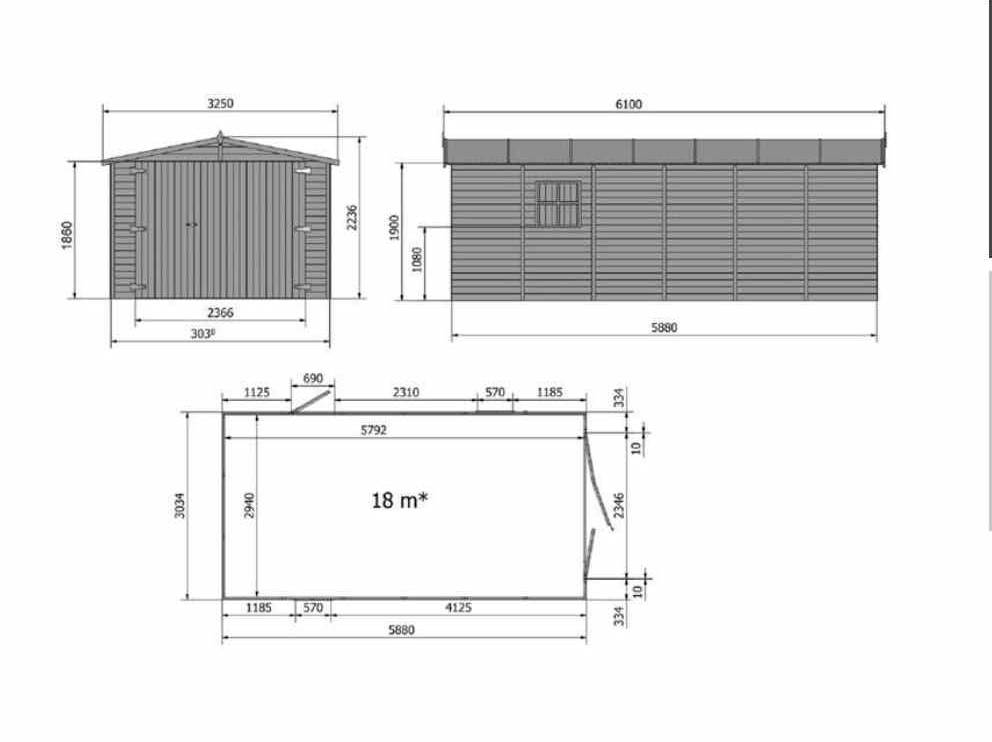 Gartflex - Garage en bois,surface utile 17.02 m², 588x303cm, ep 19mm,  INT035 / GARTFLEX - Image 3