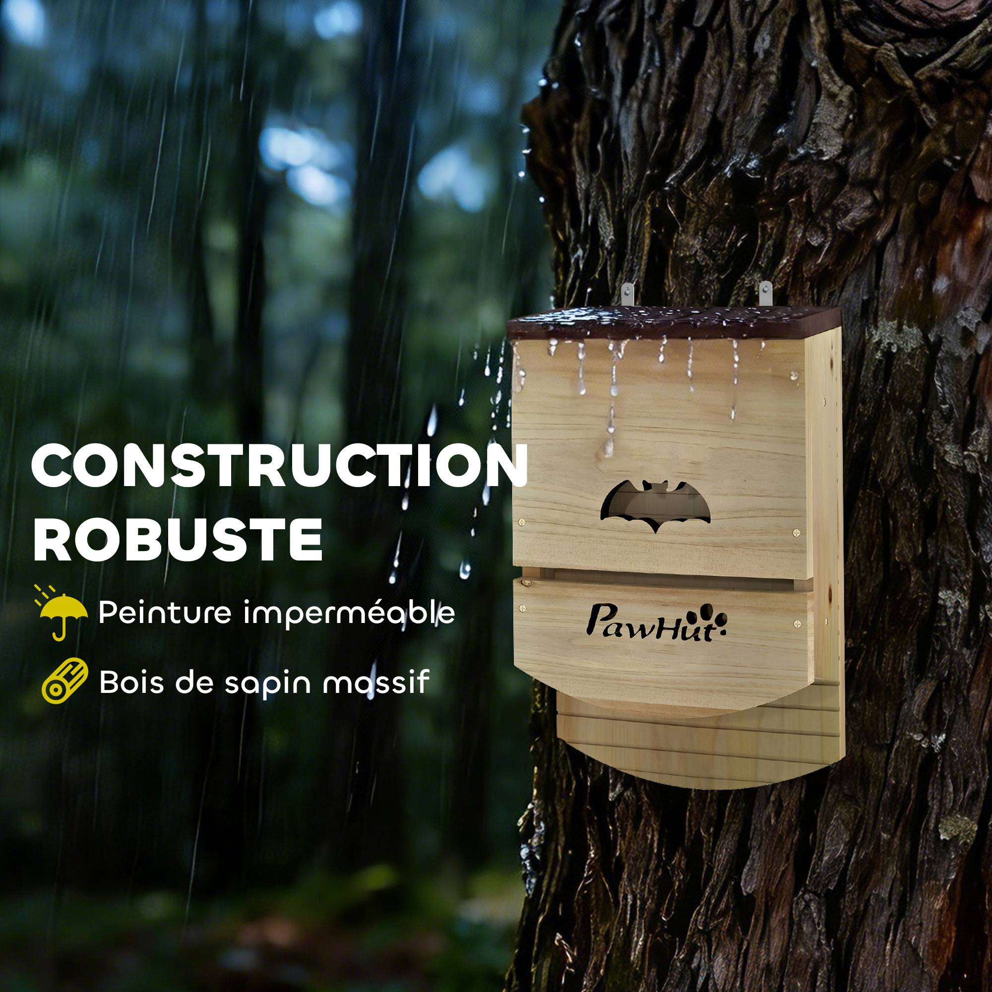 Lot de 3 nichoirs à chauves-souris en bois, abri avec plateforme rainurée,23x9,5x36,5cm,bois naturel - Image 7