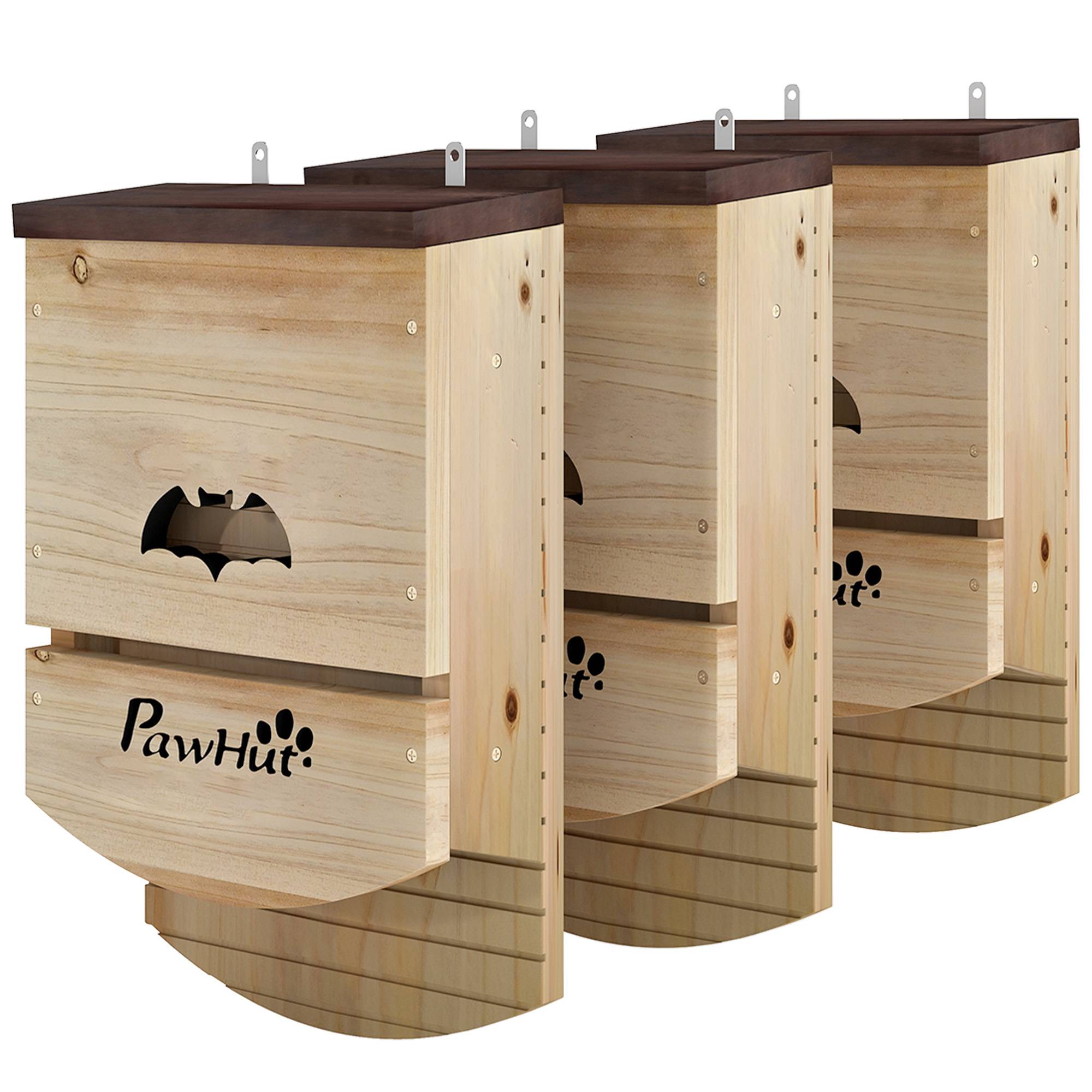 Lot de 3 nichoirs à chauves-souris en bois, abri avec plateforme rainurée,23x9,5x36,5cm,bois naturel - Image 2