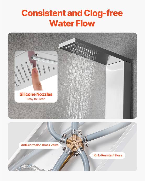 VEVOR Colonne douche inox avec pommeau pluie, panneau 5 fonctions, 2 jets corps, douchette main et bec baignoire. - Image 5