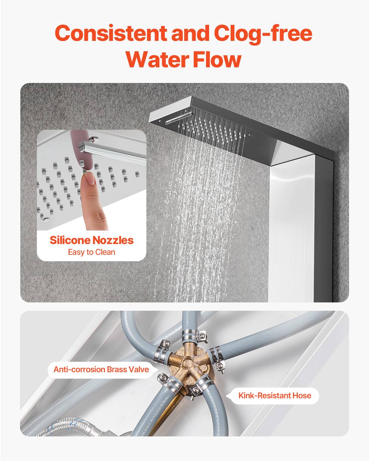 VEVOR Colonne douche inox avec pommeau pluie, panneau 5 fonctions, 2 jets corps, douchette main et bec baignoire. - Image 5