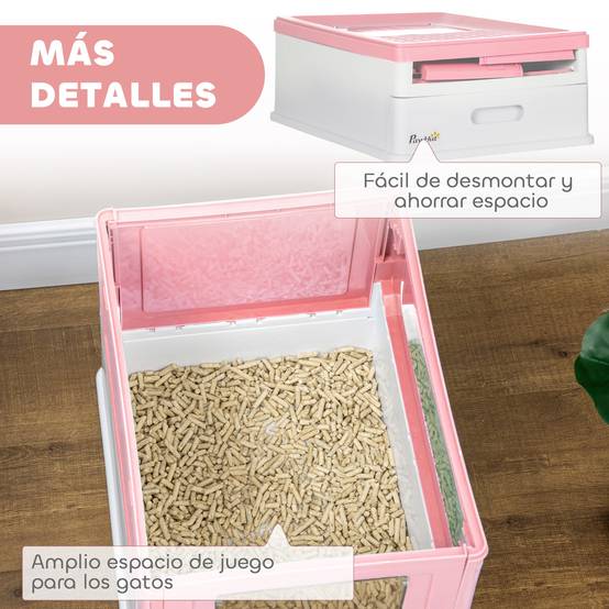 Bac à Litière Rose et Blanc - 47,5x35,5x36,7cm avec Couvercle Amovible, Entrée Avant, Sortie Supérieure et Pelle - Image 9