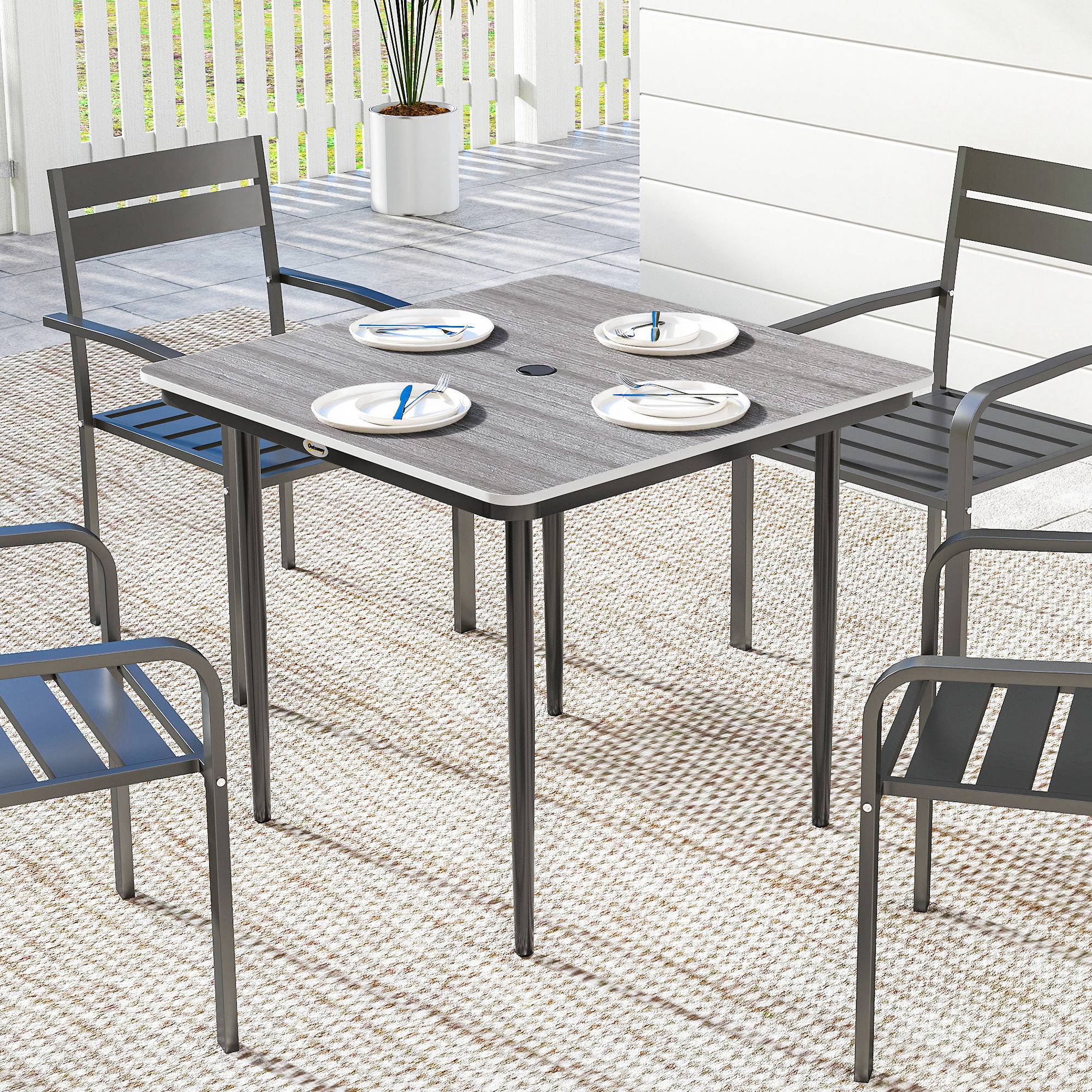 Table de jardin rectangulaire pour 4 personnes, table à manger extérieure avec trou de parasol, 85 x 85 x 72,5 cm, gris - Image 4