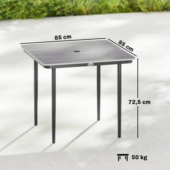Table de jardin rectangulaire pour 4 personnes, table à manger extérieure avec trou de parasol, 85 x 85 x 72,5 cm, gris - Image 5