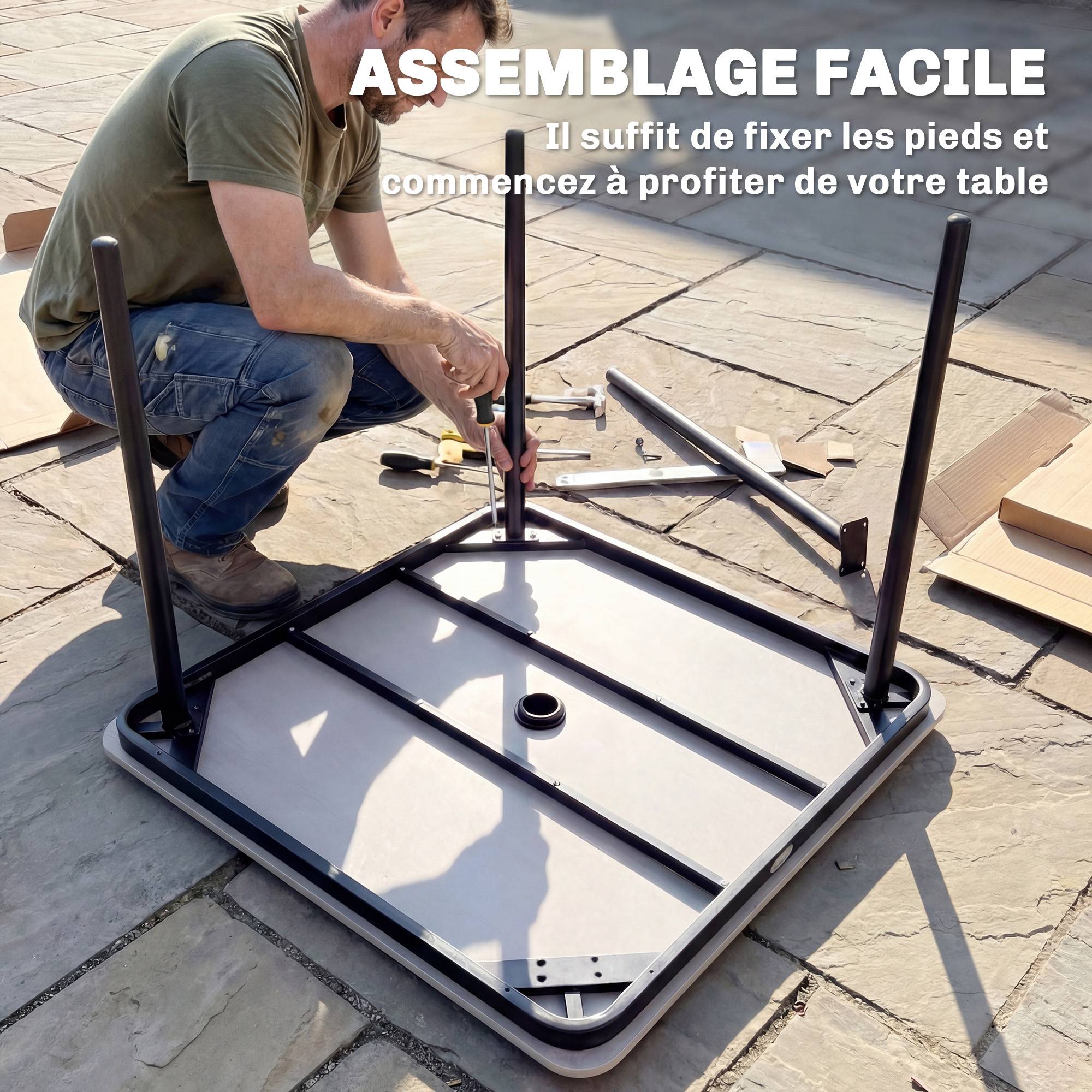 Table de jardin rectangulaire pour 4 personnes, table à manger extérieure avec trou de parasol, 85 x 85 x 72,5 cm, gris - Image 10