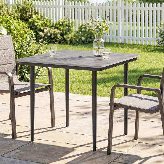 Table de jardin rectangulaire pour 4 personnes, table à manger extérieure avec trou de parasol, 85 x 85 x 72,5 cm, gris - Image 3