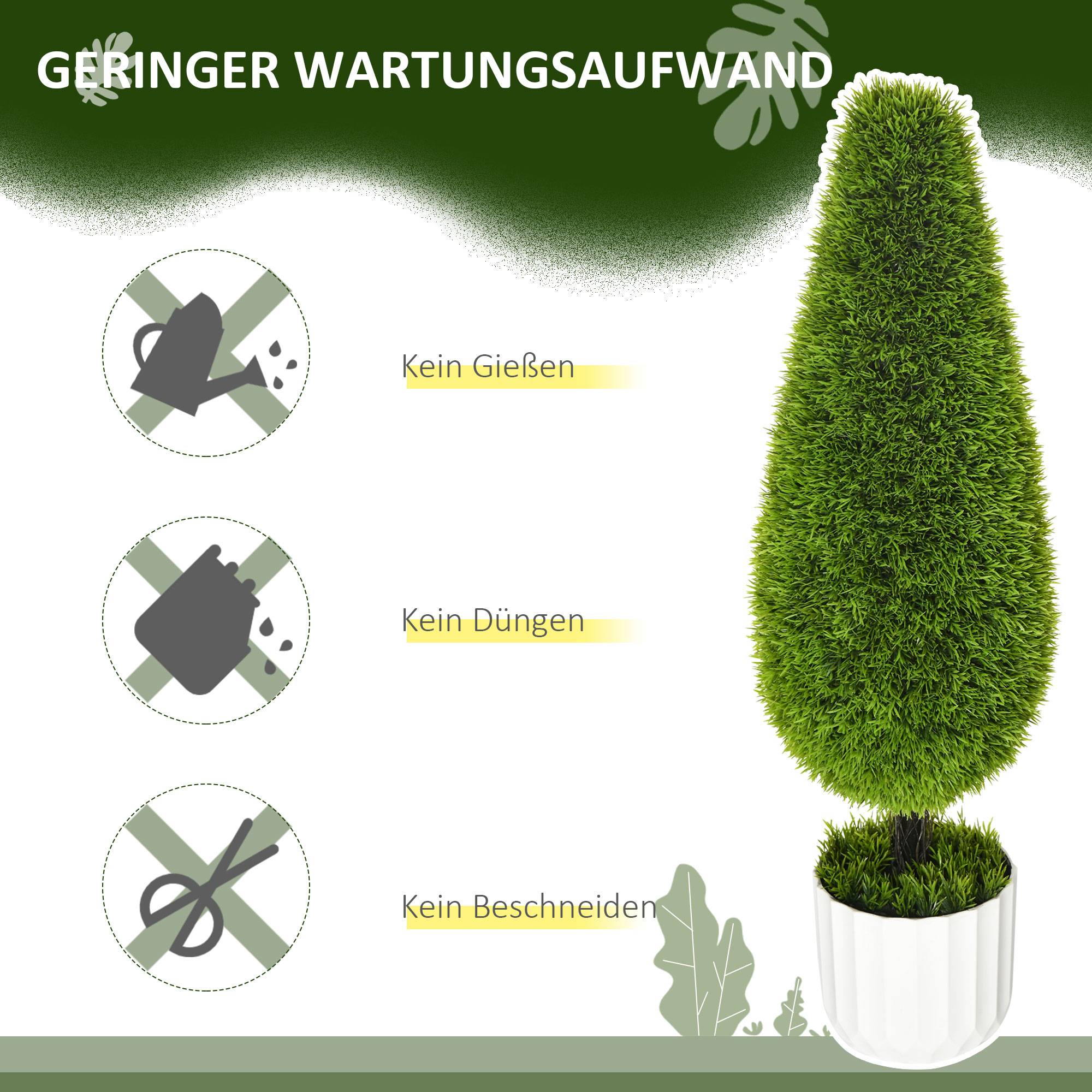 Lot de 2 plantes artificielles cyprès en pot avec mousse déco, blanc+vert - Image 7