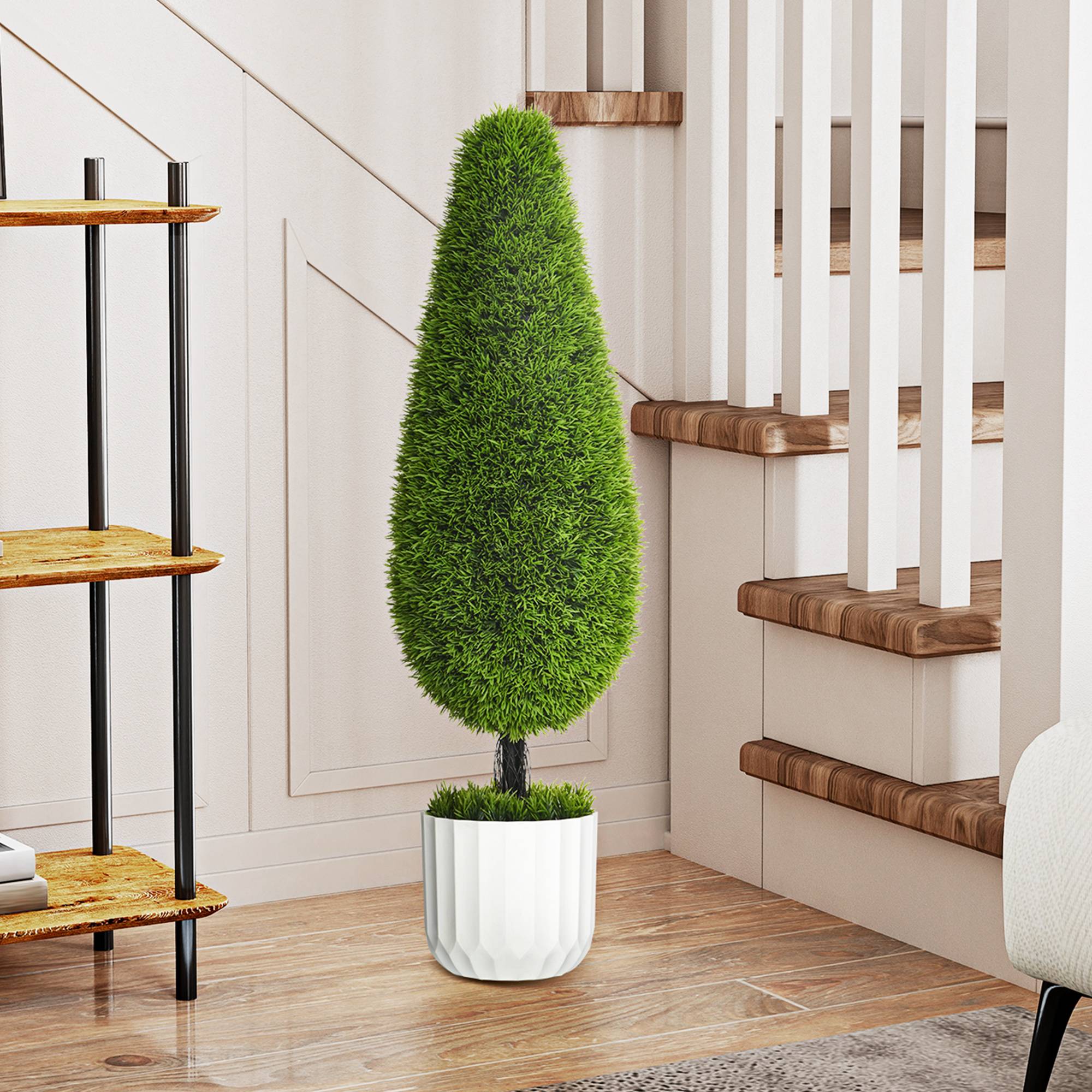 Lot de 2 plantes artificielles cyprès en pot avec mousse déco, blanc+vert - Image 9