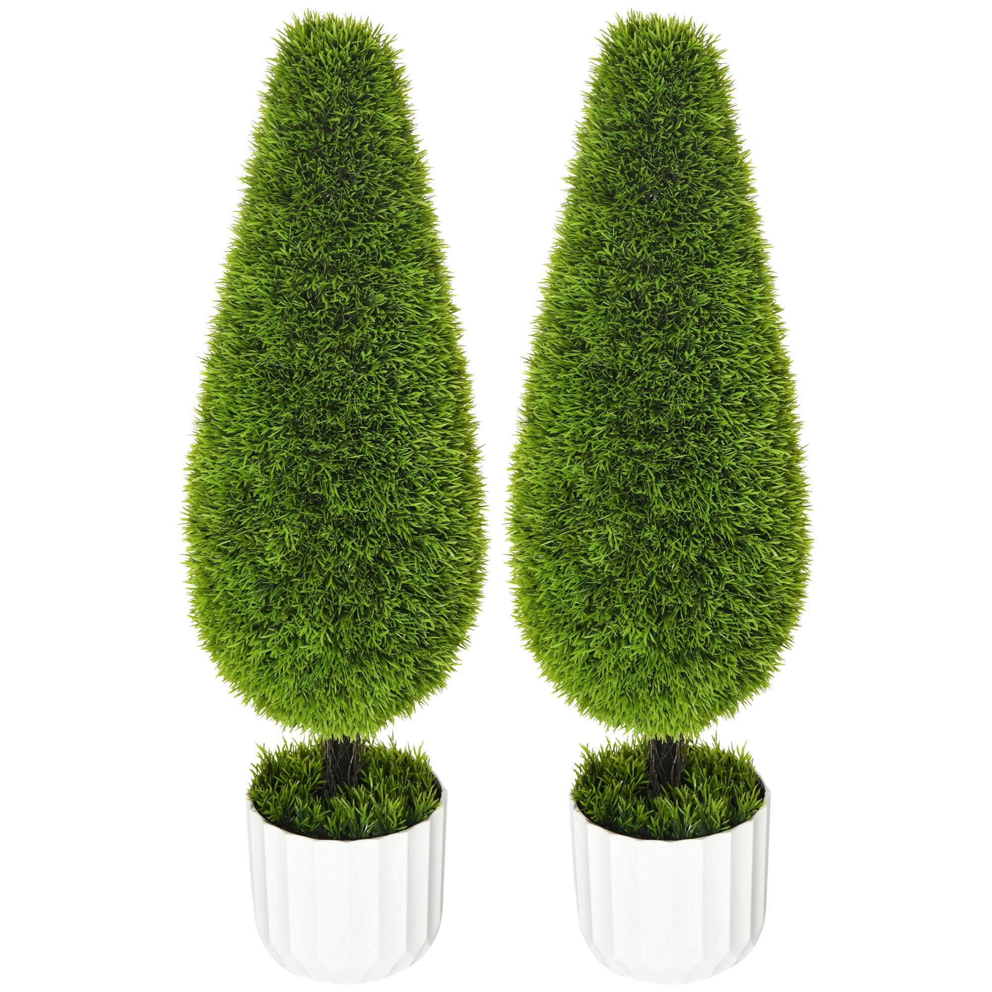Lot de 2 plantes artificielles cyprès en pot avec mousse déco, blanc+vert - Image 2