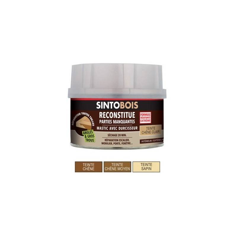 Reconstitue bois pour parties manquantes (angles, gros trous) - Pot de 550g - Sintobois - Teinte: Chêne moyen
