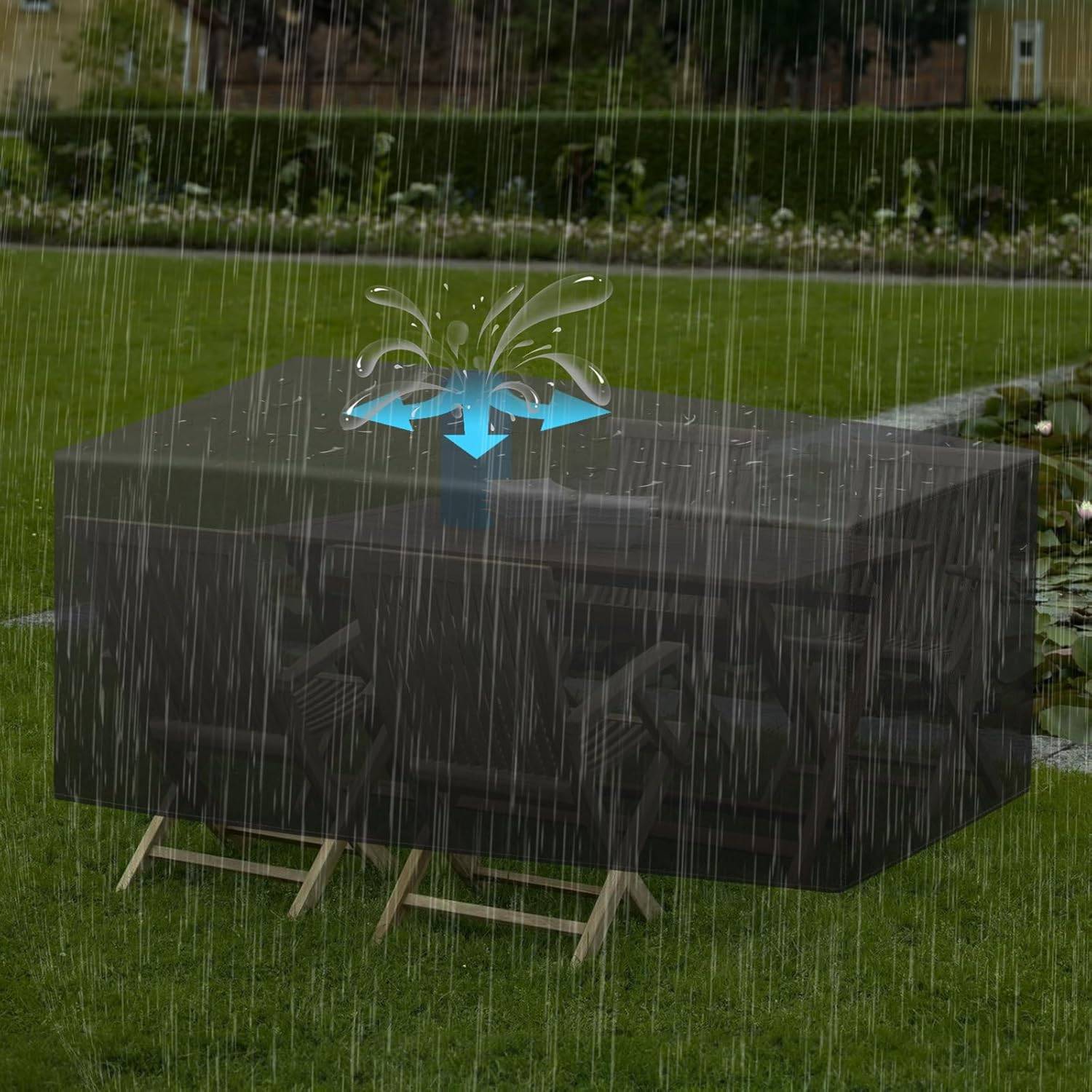 IntiMeg - Housse Salon de Jardin, Très Résistant 420D Oxford Tissu Imperméable Housse de Table de Jardin,213x132x72cm, Noir IntiMeg - Image 4