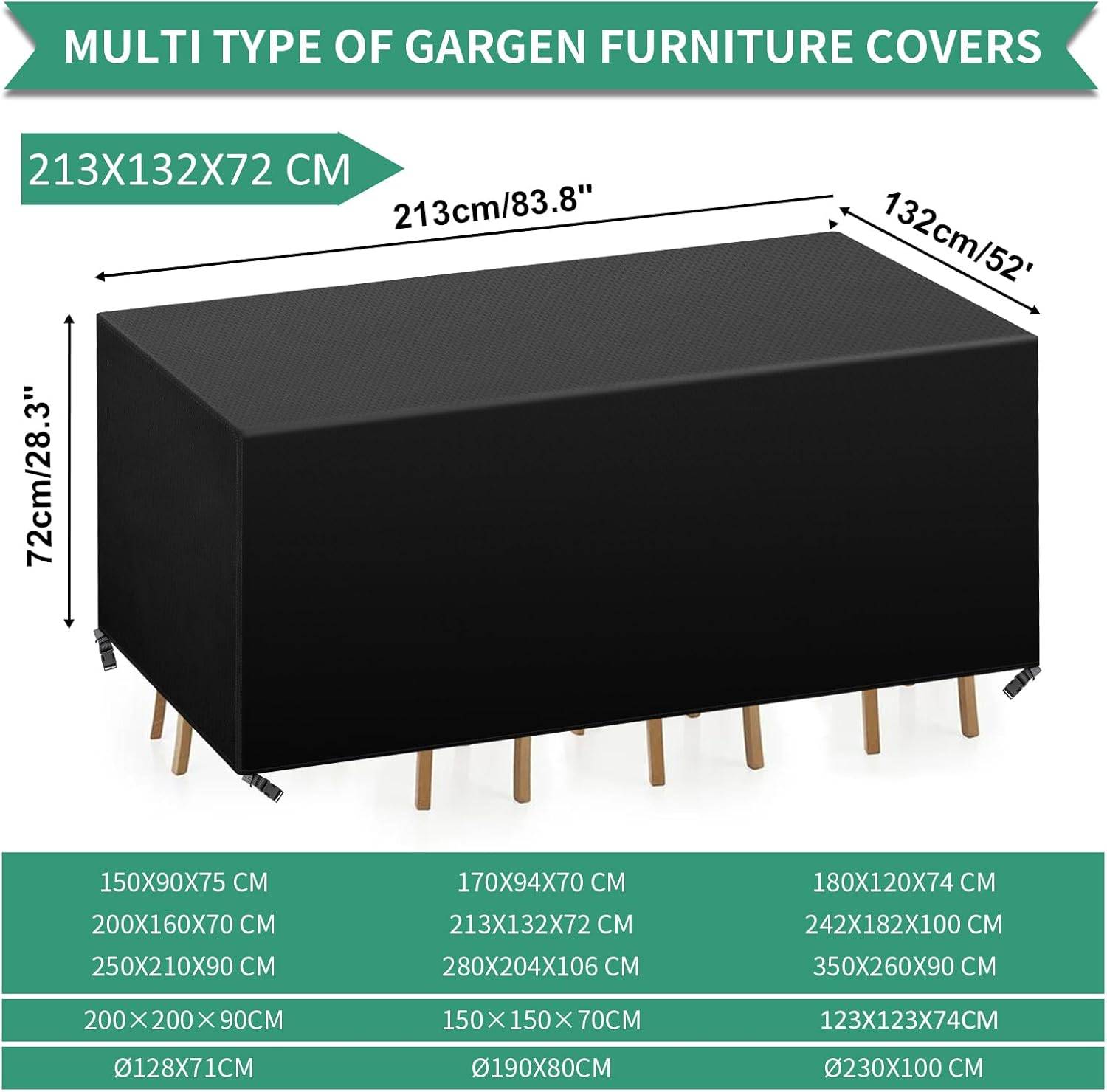 IntiMeg - Housse Salon de Jardin, Très Résistant 420D Oxford Tissu Imperméable Housse de Table de Jardin,213x132x72cm, Noir IntiMeg - Image 5