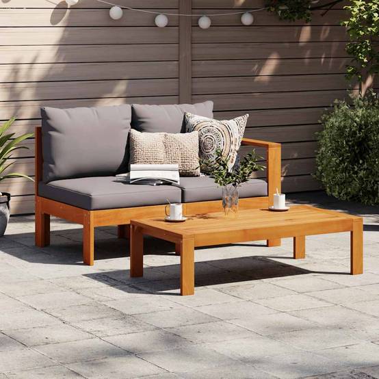 ComfortXL - Canapé Jardin 2 Places avec un Accoudoir Bois Acacia Coussins Gris Foncé Modulable – ComfortXL Outdoor Living - Image 3