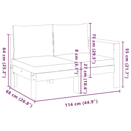 ComfortXL - Canapé Jardin 2 Places avec un Accoudoir Bois Acacia Coussins Gris Foncé Modulable – ComfortXL Outdoor Living - Image 8