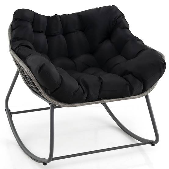Fauteuil à Bascule d'Extérieur, Fauteuil Œuf Surdimensionné en Osier PE avec Coussin Épais Amovible, 98 x 98 x 87 cm, Charge 150 kg, Noir - Image 1