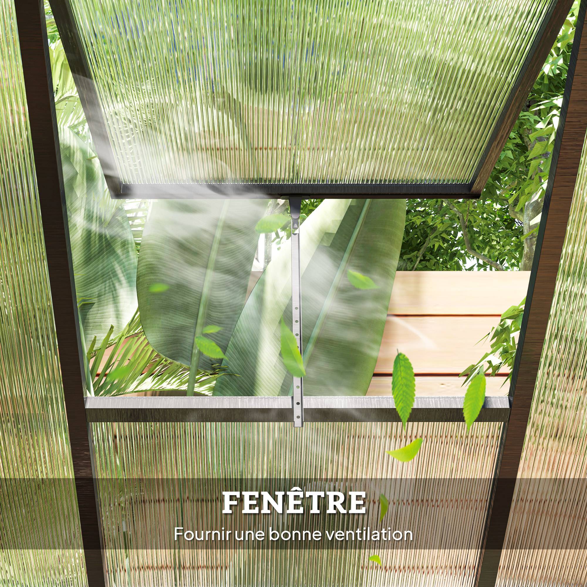 Serre de jardin en aluminium polycarbonate, serre avec fenêtres supérieures réglables 303x183x195cm transparent - Image 9