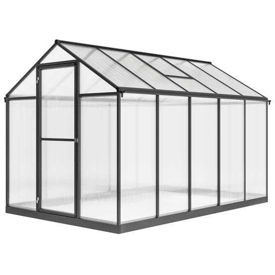 Serre de jardin en aluminium polycarbonate, serre avec fenêtres supérieures réglables 303x183x195cm transparent - Image 2