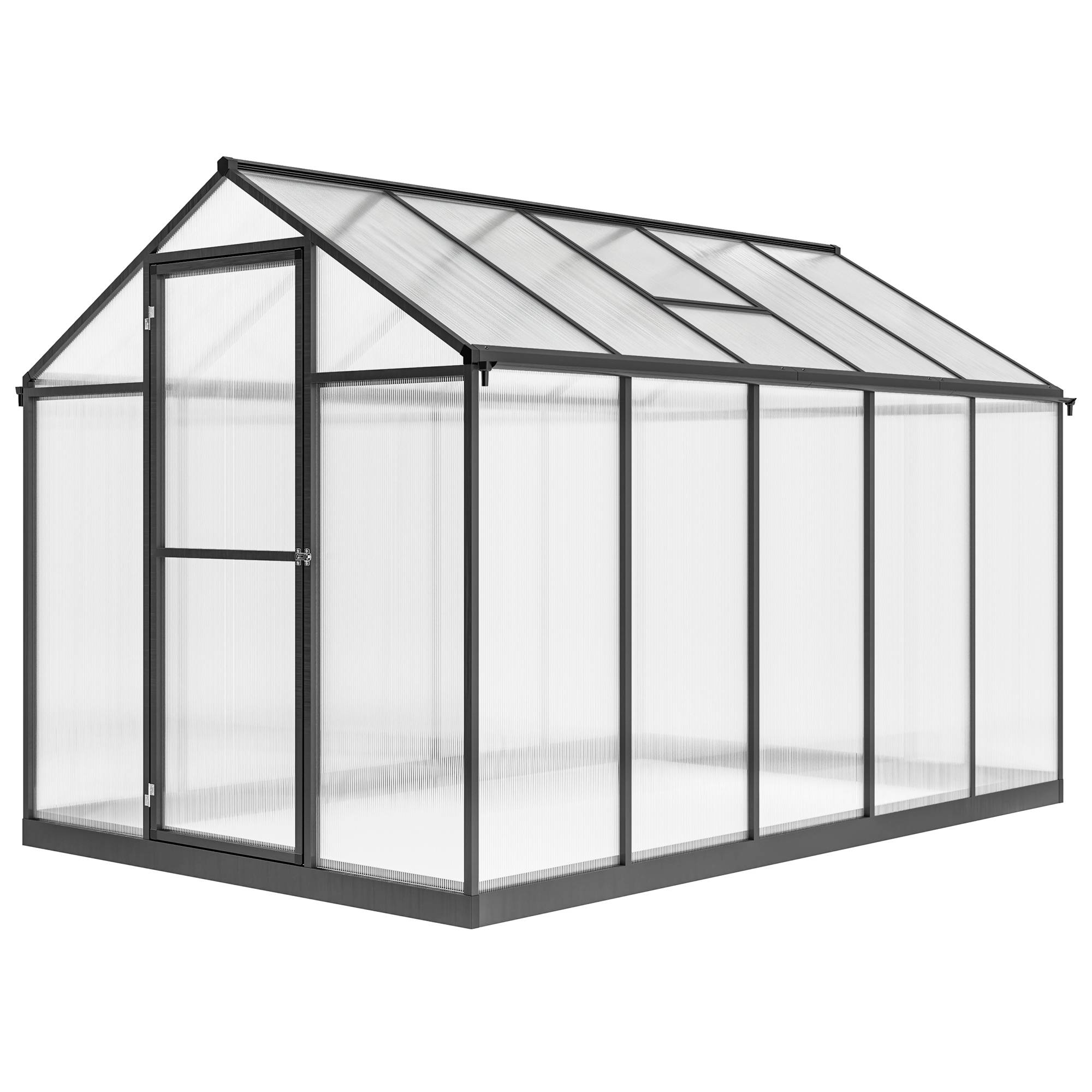 Serre de jardin en aluminium polycarbonate, serre avec fenêtres supérieures réglables 303x183x195cm transparent - Image 2