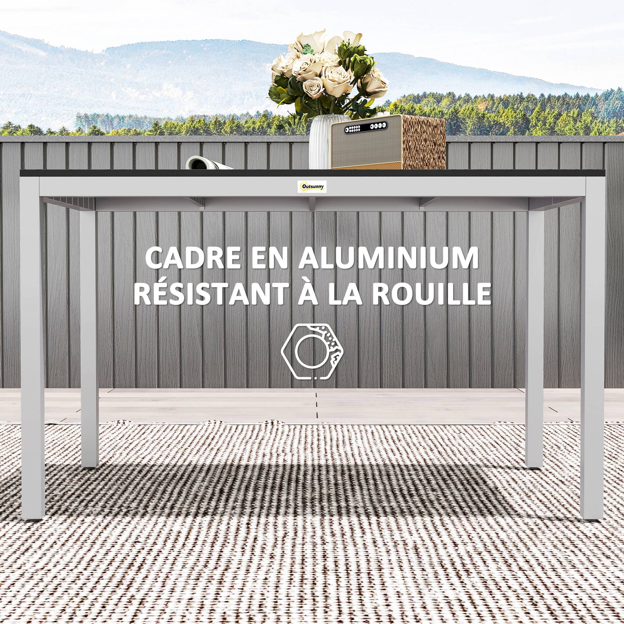 Table à manger de jardin pour 4-6 personnes avec plateau à lattes cadre en aluminium anti-rouille 120 x 70 x 72 cm, noir - Image 9