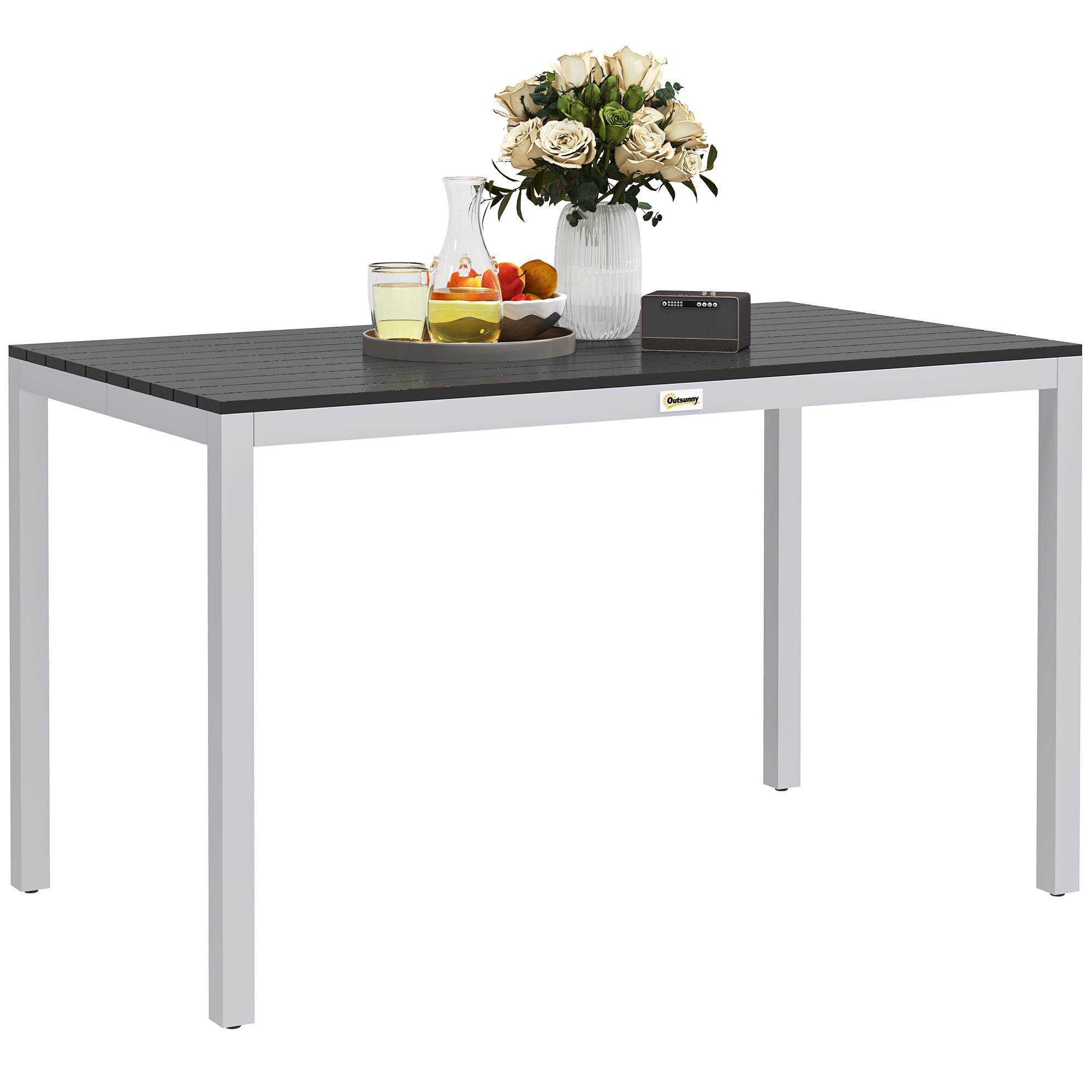 Table à manger de jardin pour 4-6 personnes avec plateau à lattes cadre en aluminium anti-rouille 120 x 70 x 72 cm, noir - Image 1