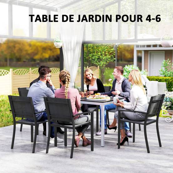 Table à manger de jardin pour 4-6 personnes avec plateau à lattes cadre en aluminium anti-rouille 120 x 70 x 72 cm, noir - Image 7