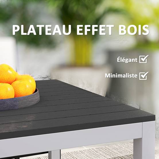 Table à manger de jardin pour 4-6 personnes avec plateau à lattes cadre en aluminium anti-rouille 120 x 70 x 72 cm, noir - Image 6
