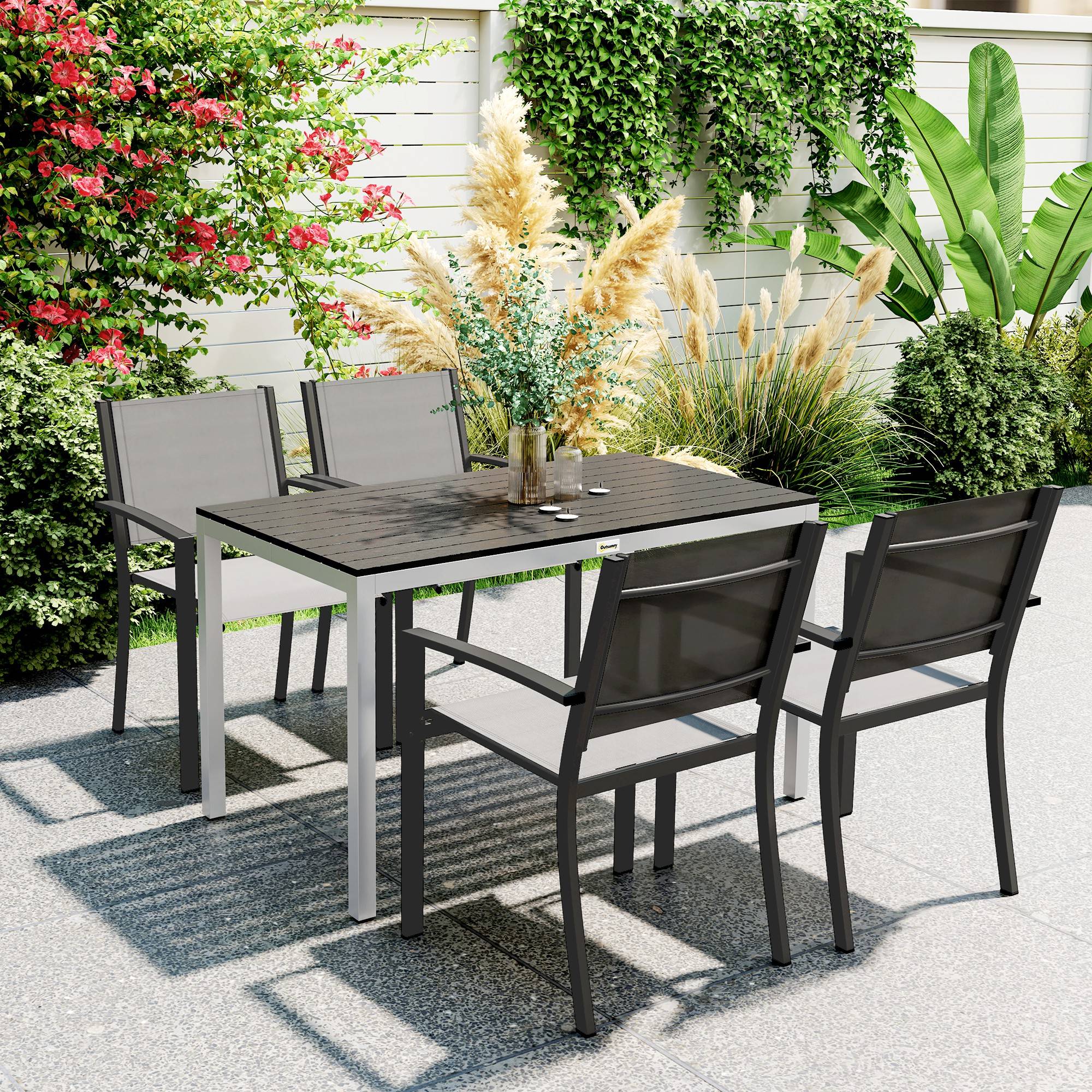 Table à manger de jardin pour 4-6 personnes avec plateau à lattes cadre en aluminium anti-rouille 120 x 70 x 72 cm, noir - Image 3