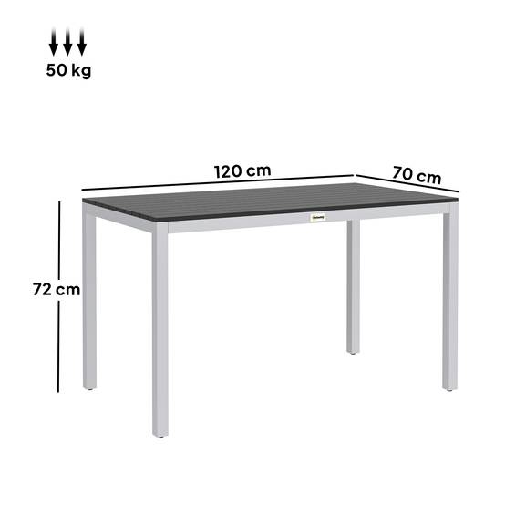 Table à manger de jardin pour 4-6 personnes avec plateau à lattes cadre en aluminium anti-rouille 120 x 70 x 72 cm, noir - Image 5