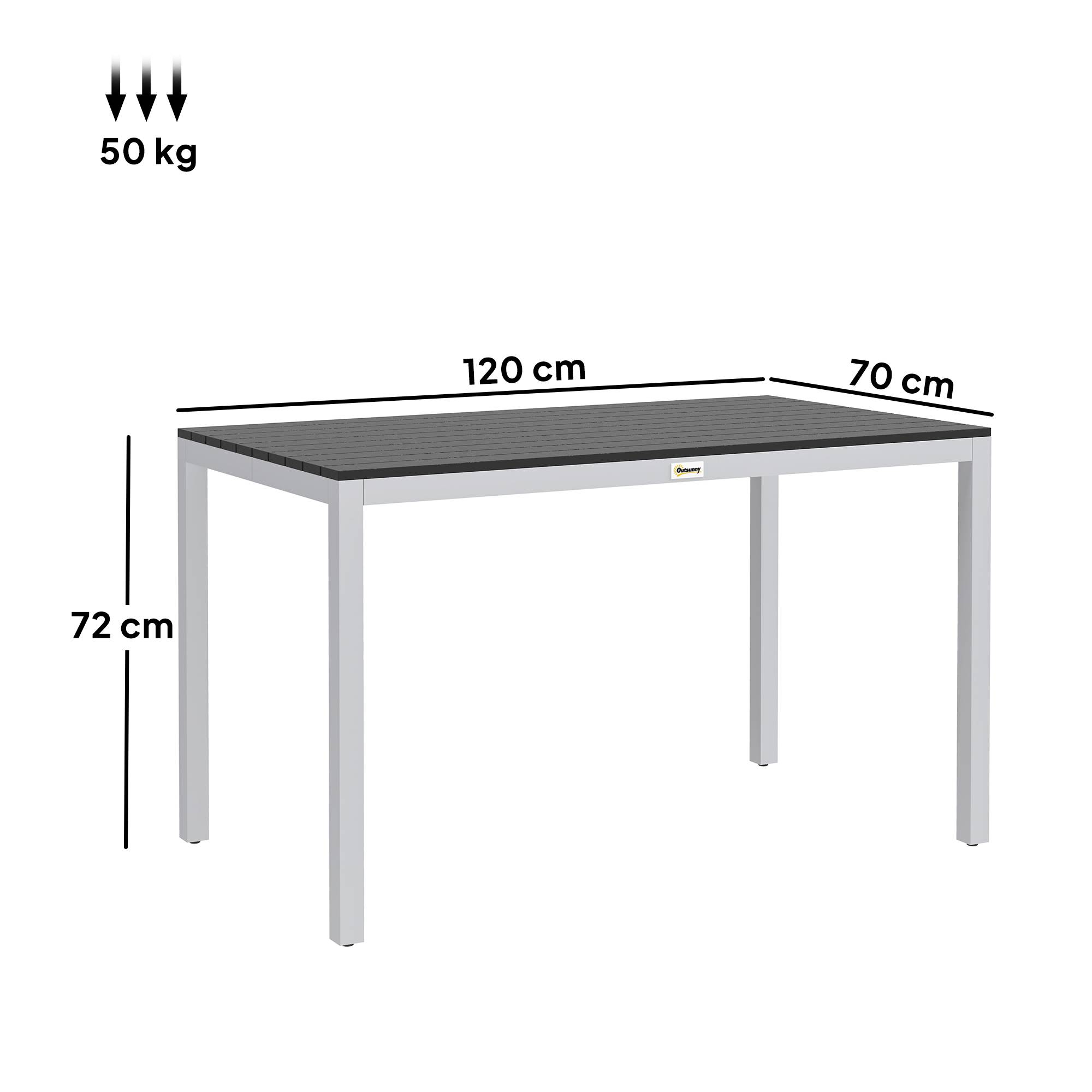 Table à manger de jardin pour 4-6 personnes avec plateau à lattes cadre en aluminium anti-rouille 120 x 70 x 72 cm, noir - Image 5