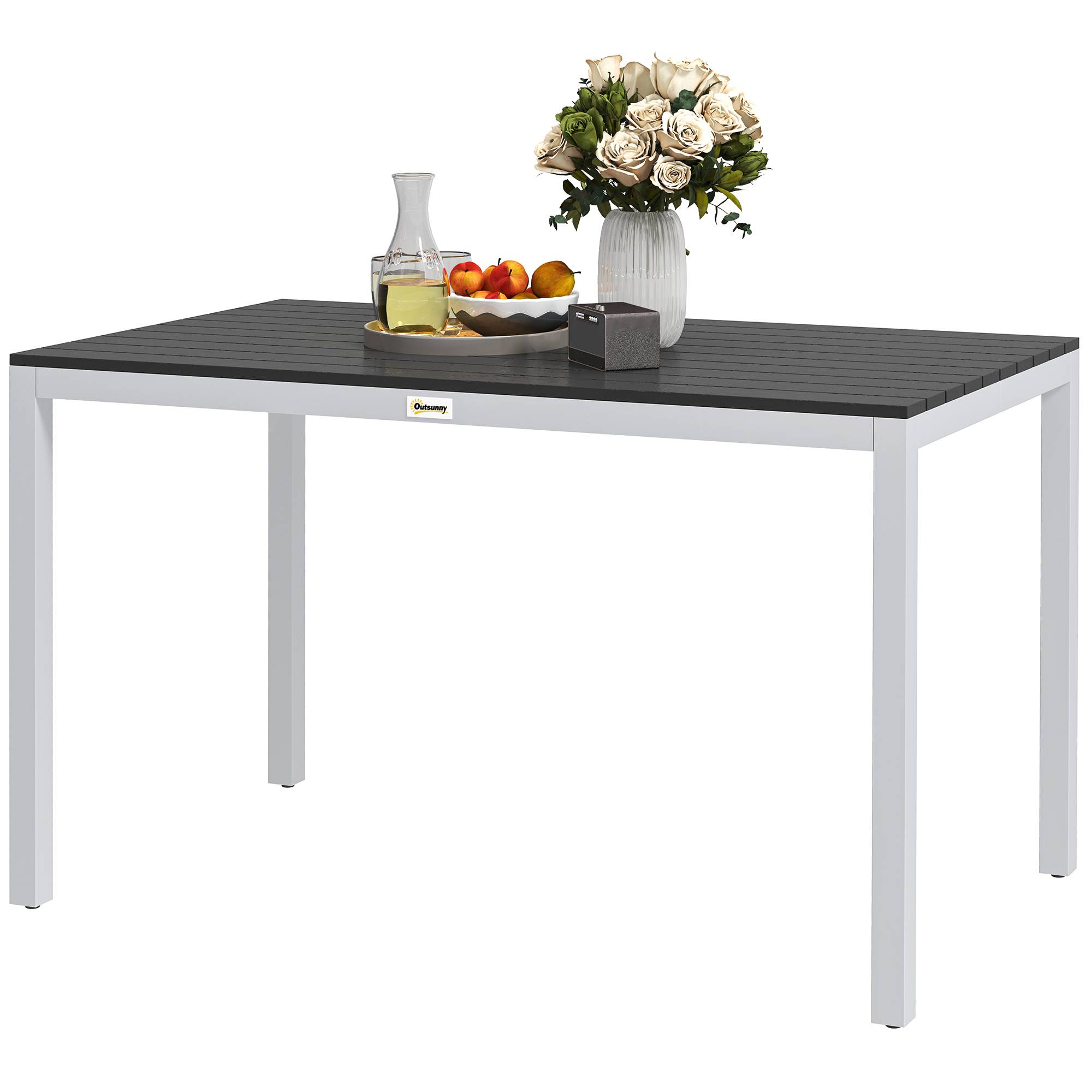 Table à manger de jardin pour 4-6 personnes avec plateau à lattes cadre en aluminium anti-rouille 120 x 70 x 72 cm, noir - Image 2