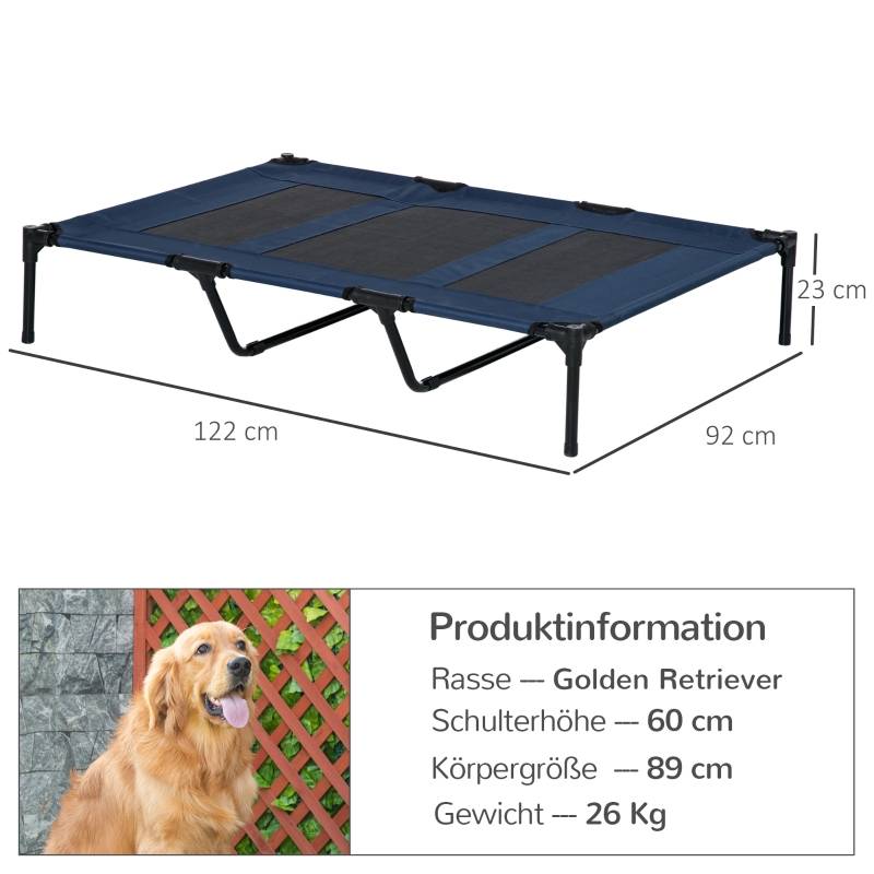 Lit de Camp Chien Métal Surélevé Pliable Couchage Extérieur Voyage Bleu - ComfortXL Outdoor Living - Image 3