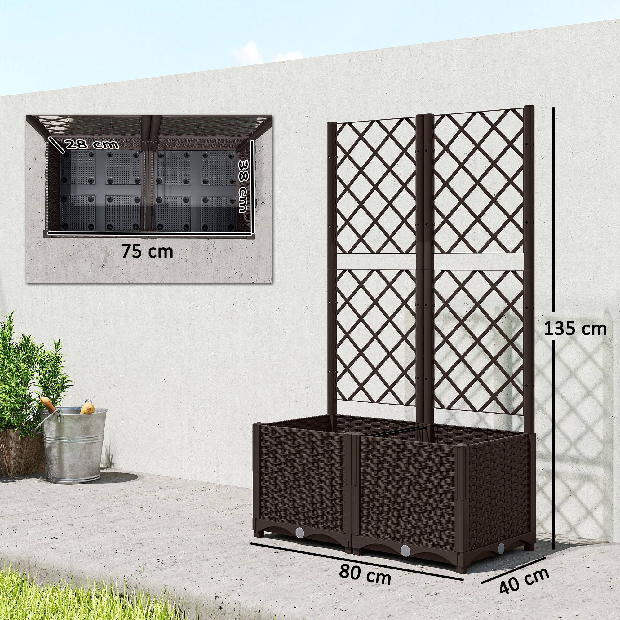 Sans Marque - Jardinière surélevée treillis plantes grimpantes 8 drainage PP 80x40x135 cm marron - Image 5