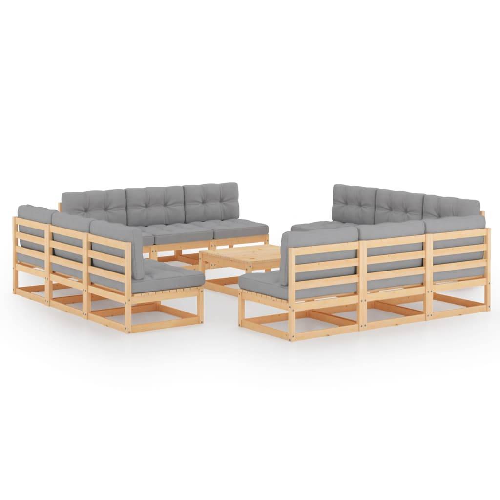 Helloshop26 - Salon de jardin meuble d'extérieur ensemble de mobilier 13 pièces avec coussins bois de pin massif - Image 2