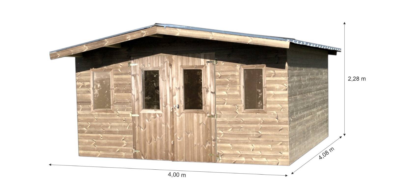 Habrita - Abri madriers bois massif traite très haute temperature 28 mm Surface exterieure 16,32 m2 Toit double pente bac acier fabrique en France - Image 2