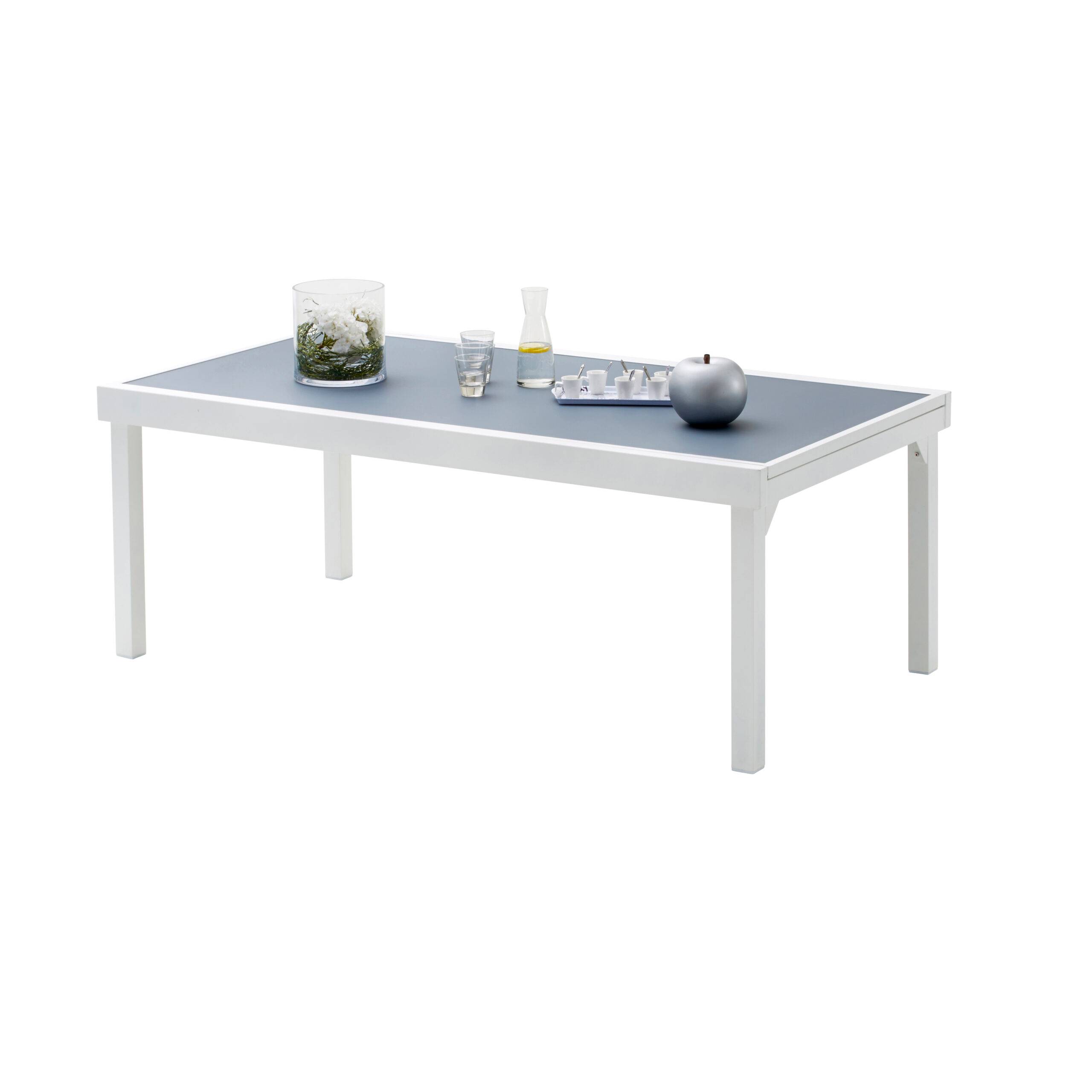 Wilsa Garden - Ensemble MODULO 8/12p en aluminium blanc et verre trempé gris perle avec 12 fauteuils en textilène - Image 3