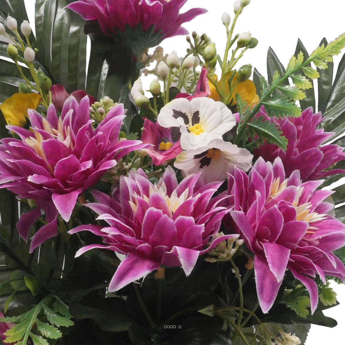 Artificielles - Jardinière pot béton Chrysantheme, Pensée et mini fleurs pourpre pour la Toussaint - couleur: Pourpre 340 - Image 3