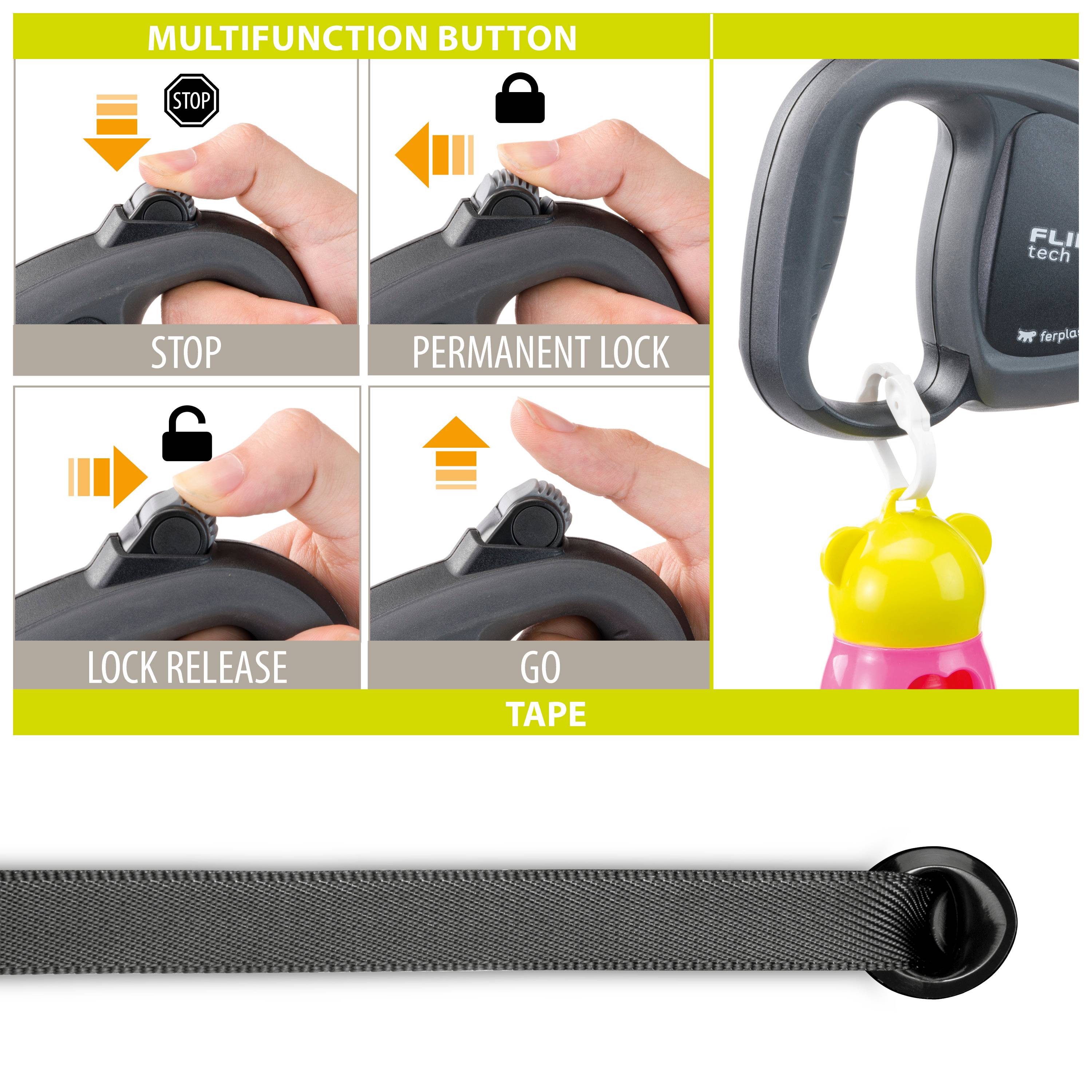 Ferplast - Ferplast Laisse Chien Enrouleur FLIPPY TECH, Laisse Chiens de Taille Moyenne jusqu'à 25 Kg. Sangle Extensible max 3 m. Bouton de verrouillage et de - Image 7