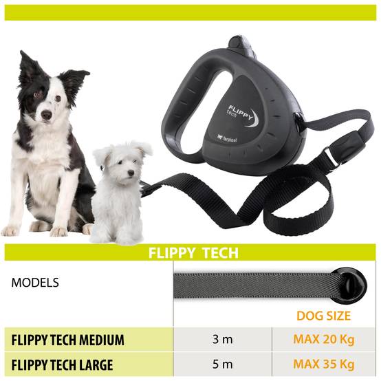 Ferplast - Ferplast Laisse Chien Enrouleur FLIPPY TECH, Laisse Chiens de Taille Moyenne jusqu'à 25 Kg. Sangle Extensible max 3 m. Bouton de verrouillage et de - Image 2