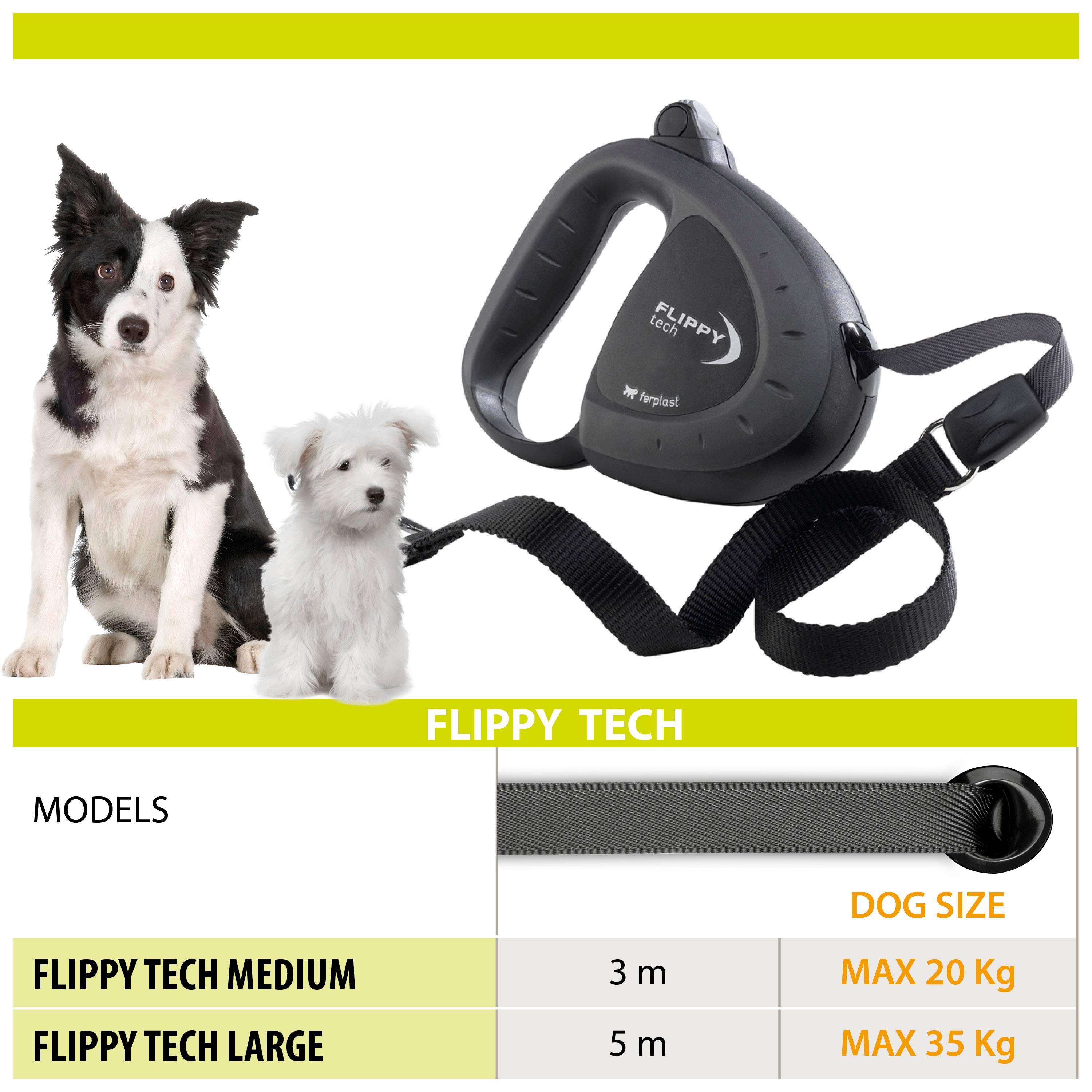 Ferplast - Ferplast Laisse Chien Enrouleur FLIPPY TECH, Laisse Chiens de Taille Moyenne jusqu'à 25 Kg. Sangle Extensible max 3 m. Bouton de verrouillage et de - Image 2