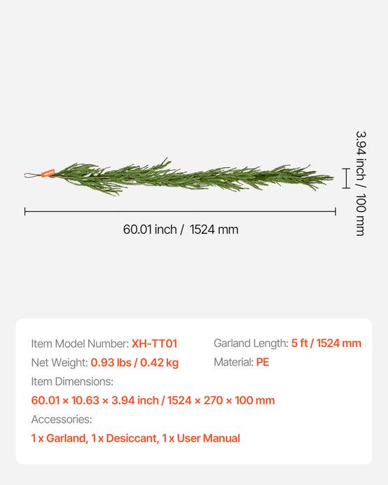 VEVOR Guirlande de Noël de Pin Norfolk Artificiel Décoration de Noël Verte 1,5 m - Image 7