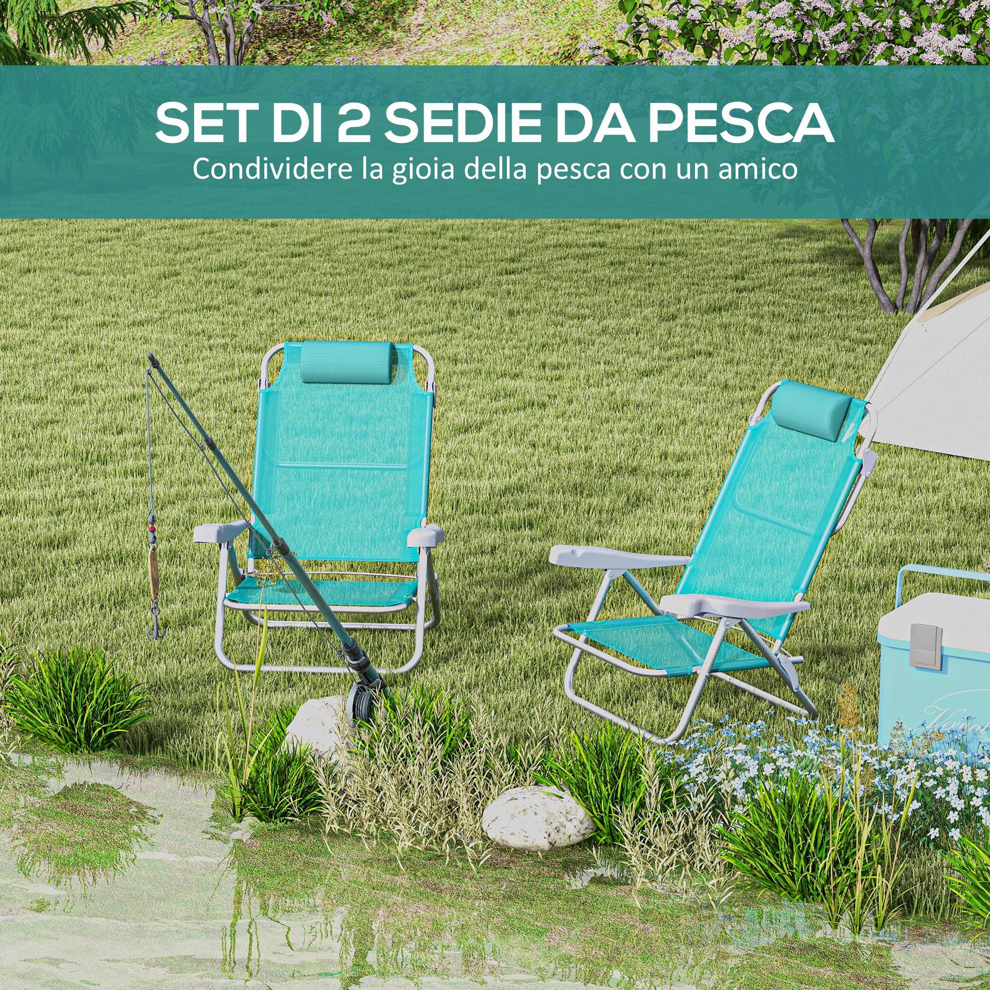 Sans Marque - Lot de 2 chaises de camping pliantes et inclinables à 6 positions, en aluminium et mousse, 62 x 65 x 80 cm, gris et bleu - Image 6