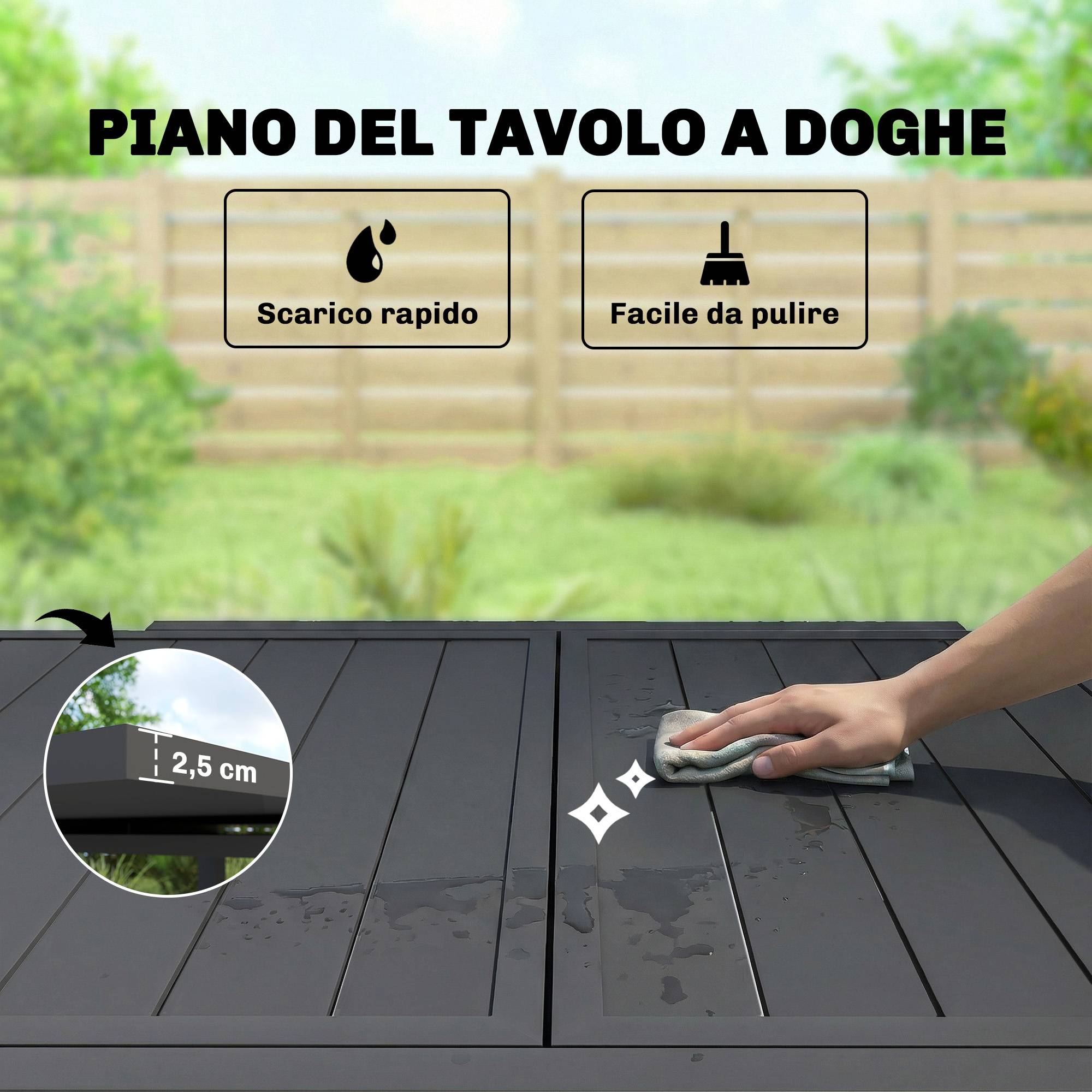 Table jardin lattes extensible 4-6 personnes aluminium, 80-160x80x75 cm noire - Image 8