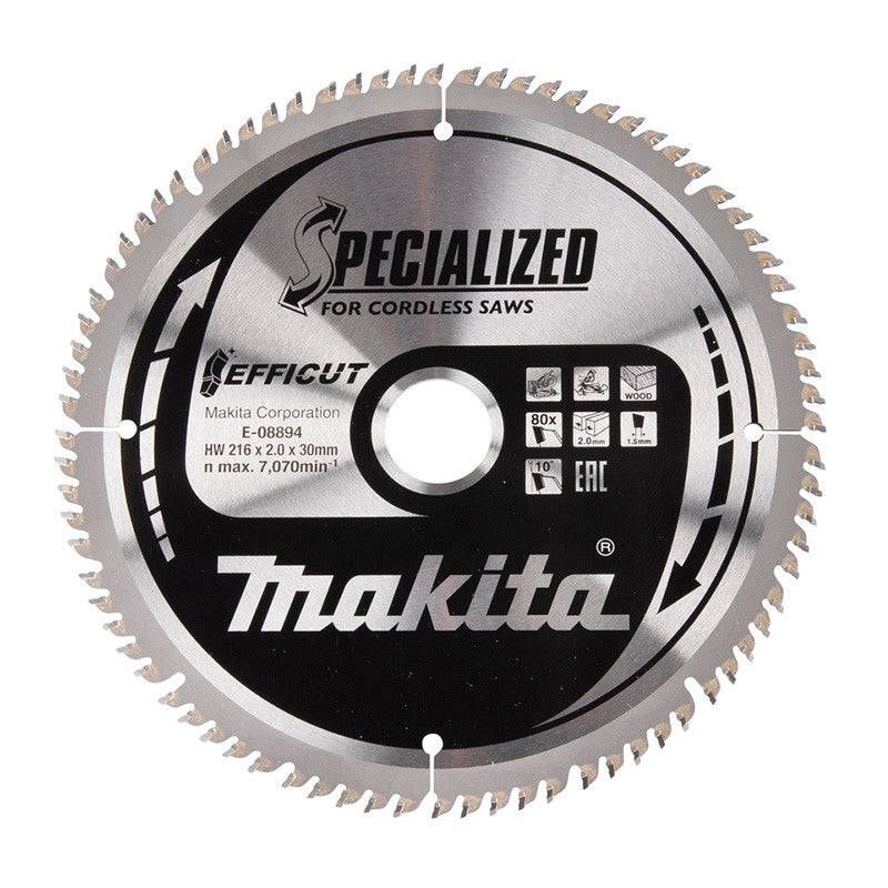 Makita - Lame carbure EFFICUT bois pour scies radiales à batterie MAKITA E-08894 216x30mm, 80 dents Makita - Image 1