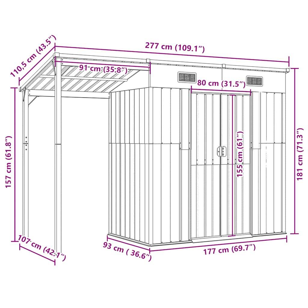 Vidaxl - Abri de jardin avec toit allongé gris clair 277 x 107 x 181 cm en Métal vidaXL 364525 - Image 3
