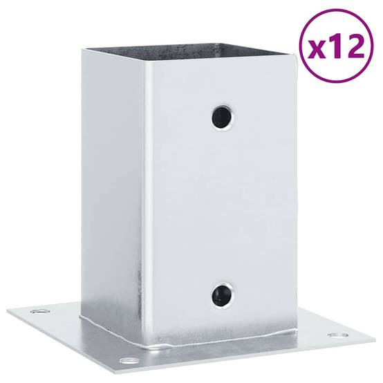 Base de poteau carrée acier galvanisé argenté 15 x 15 x 15 cm, Poids :14.08kg - PANGIVO - Image 2